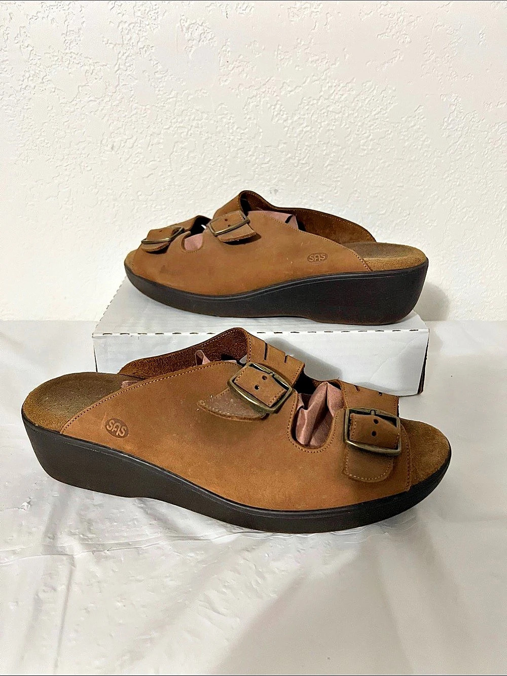 SAS Leather Platform Sandals Brown US 9 W Adjustable straps USA